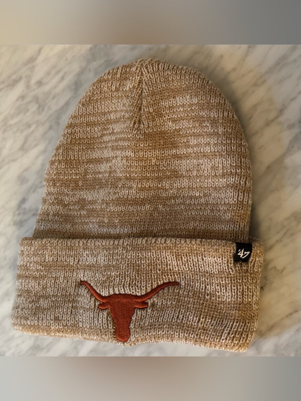 47 Brand Texas Longhorns Knit Beanie - Tan with Burnt Orange Logo